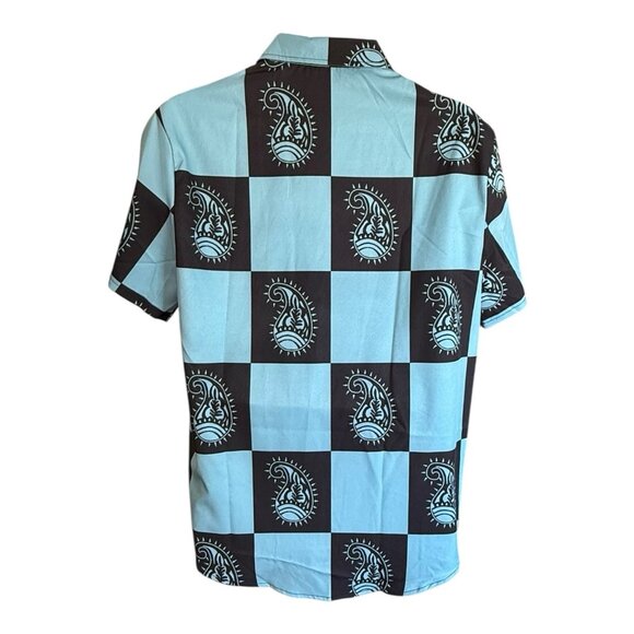 ROMWE Mens Casual Button Down Shirt~Size M~Blue Black Vacay Beach Top~L12 01 - Picture 4 of 7